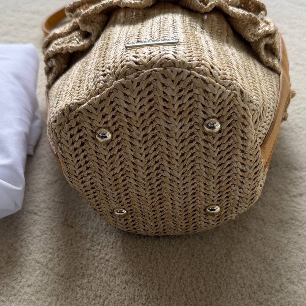 Draper James Beatrice Woven Raffia Crossbody Bucket Bag with Yellow leather trim - Picture 4 of 5